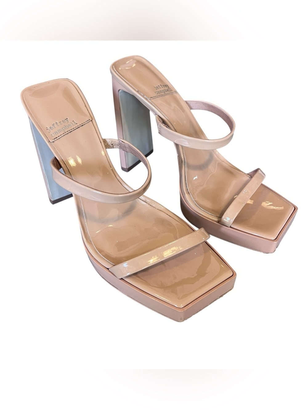 Jeffrey Campbell Women’s Sz 8.5 Taupe Hustler Platform Sandal Square Toe - Picture 3 of 10